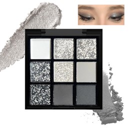 Xumann Silver Glitter Eyeshadow Palette, 9 Colors Smoky Eyeshadow Palette for Women Makeup