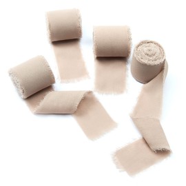 4 rollos de cinta de seda de gasa hecha a mano de 1.5 pulgadas de ancho x 5.3 pulgadas de ancho por rollo, juego de cintas de bordes deshilachados para envolver regalos, invitaciones de boda, ramos,