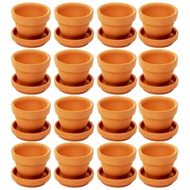 Mini Terra Cotta Pots for Propagation, Flower Pots for Plants with Saucers (1.9 x 1.5 in, 16 Pack)