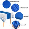 PLULON 12 Pack Plastic Tablecloth and Satin Table Runner Set