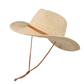 Wide Shapable Brim Straw Hat for Men Women, Chic Cowgirl Cowboy Floppy Sun Hats Anti-UV Sun Protection Panama Fedora Caps UPF 50+ Holiday Travel Beach Caps Headwear Topee