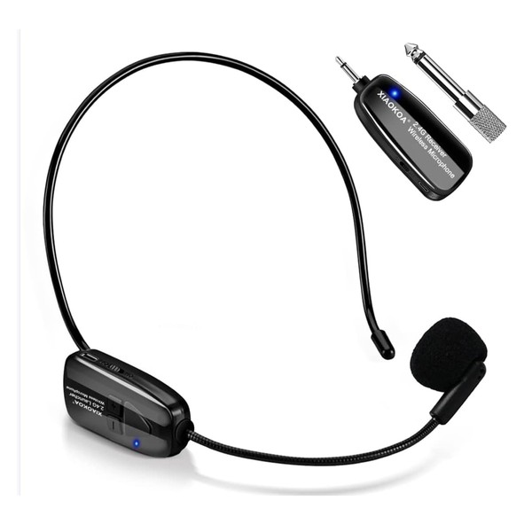 XIAOKOA Wireless Microphone, 2.4G Wireless Microphone Headset, 50m Wireless Transmission,