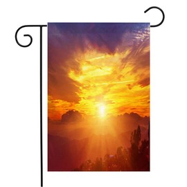 Pansyhome Welcome Garden Flag Vertical Sunrise Amazing Mountain Landscape Colorful Vivid Sunset Nature Parks Adventure Alpine Beam Cloud Yard Outdoor Decorative 12 x 18 Inch