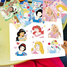 24PCS Cartoon Princess Make-a-face Stickers for Kids Teens, Mixed & Matched with 8 Designed Characters Stickers for Party Decoration, Reward, Decor, Gift Idea