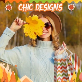 TaoBary 48 Pcs Paper Fall Gift Bags Bulk with Handle Colorful Stripe Wave Polka Dot Treat Goodie Candy Bags for Fall Autumn Thanksgiving Party Favor Supplies