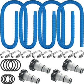 4 Pack Swimming Pool Filter Hose Replacement Kit 1.25 Inch Diameter 59 Inch Length Replacement Hose for Above Ground Pools with 8 Pcs Metal Clamps and 4 Pcs Replacement Hose Adapter (Blue)