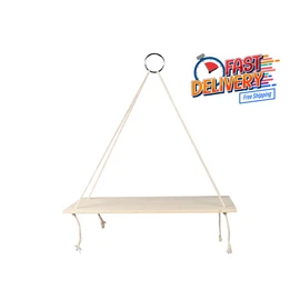Wooden Large Decor Hanging Wall Shelves w Rope 13.375x5.25" Floating Triangle Shelf