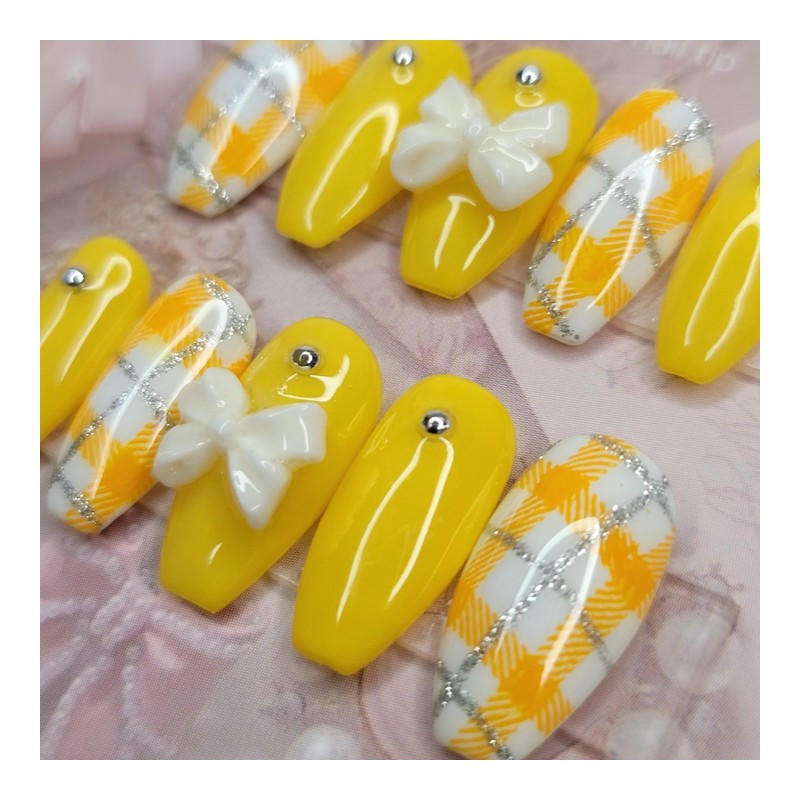 Cozy check handmade nail tips - ballerina / 포근한 체크
