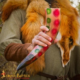 Medieval Viking Drinking Horns Genuine Ox Horn Norseman Drinking Vessel Horn for Ale Mead for Men and Women (Tinted Design Horn, 400-500 ML)