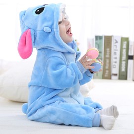 MUST ROSE SPORTS AND HOMEWEAR Unisex Baby Flannel Romper Animal Onesie Costume Hooded Cartoon Outfit Suit (Blue, 90(12-17M)