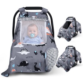 Bnditeu Car Seat Cover Baby, Carseat Covers Baby with 2 Layers Breathable Zipper Windows, Windproof Infant Car Seat Cover, Kick-Proof Baby Carrier Cover for Baby Boy Newborn Essentials