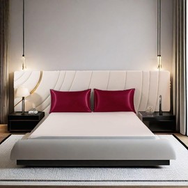 Satin Pillowcases Set for Hair - Pillowcase Covers with Envelope Closure -Cool and Easy to Wash -Set of 2 - Only Pillow Cover No Insert (Red, King(20"x40"))