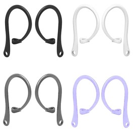 JNSA Ear Hooks Compatible with Air Pods Pro ，Air Pods 3 & 2 & 1, 4 Pairs Ear Hook Anti-Slip Comfortable Fit Sports Earhooks Accessories White/Black/Purple/Gray WBPG