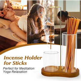 2 in 1 Incense Holder for Sticks, Hang Upside Dowd Incense Burner with Glass Ash Catcher, Anti-Ash Flying and Incense Sticks Storage, for Meditation Yoga Spa Home Decor Office (Wood, Dark Brown)