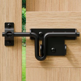 Heavy Duty Slide Bolt Gate Latch for Wooden Fence, 2 Way Barn Door Latch with Padlock Hole, Offset and Flush Mounted Gate Latch for Outdoor Gates/Yard Fence/Shed Door, Black, 1 Pack