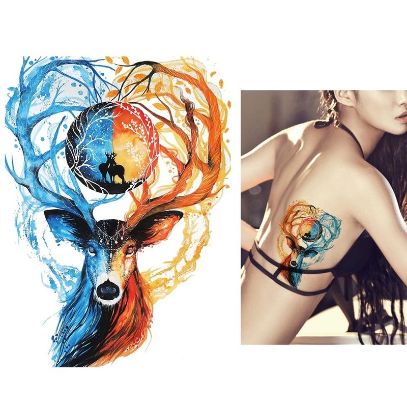 KM11 Temporary Watercolour Wolf Tattoo Deer Tattoo Panda Lion Tattoo