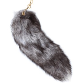 Lupidyyxun Real Fox Tail Fluffy Furry Fox Fur Tail Keychain Black Red White Fox Tail Fur Cosplay Toy for Kids(BlueFrost2)