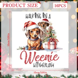 16 Pcs Christmas Dog Rub on Transfers for Crafts, Christmas Rub on Transfer for Furniture, UV DTF Decal Stickers for Wood Glass, Holiday Animal Sticker for DIY Craft Home Office Decor (6 x 6 Inch)