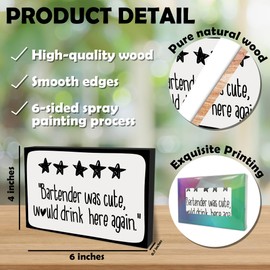 Bartender Was Cute Would Drink Here Again Wooden Block Sign-4"x6" Black Block Plaque Tabletop Decor-Rustic Wood Sign Gifts For Friends Bartender-Kitchen Bar Desk Decor Favors & Supplies-A11