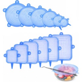 12 tapas elásticas de silicona, tapas de silicona para almacenamiento de alimentos, 6 tamaños reutilizables para almacenamiento de alimentos, adecuadas para todo tipo de recipientes de alimentos