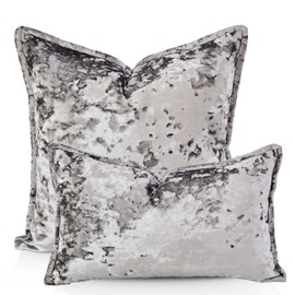 HERAYLI Premium Series, Crushed Velvet Throw Pillow Covers, Luxury Thick Cushion Cases for Home Decor, Granite Grey, 18x18 Inch, Covers Only
