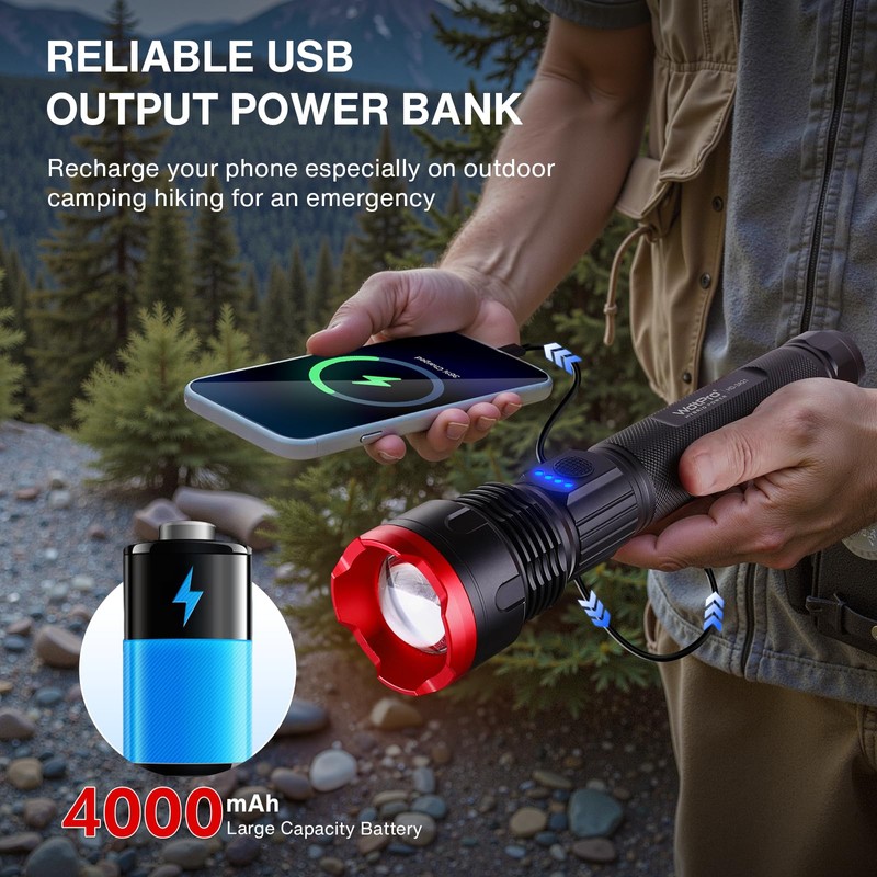 WdtPro Rechargeable Flashlights High Lumens, Super Bright Flashlight, Powerful LED