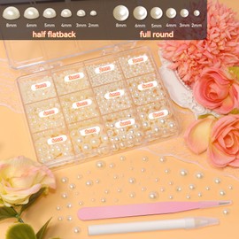 Creamy White Pearl Beads for Nails, Nail Pearls for Nail Art, White Round Pearls Nails, Caviar Nail Beads, Small Tiny Half Pearl Bead Gems for DIY Nail Art, Face Makeup and Craft Hats