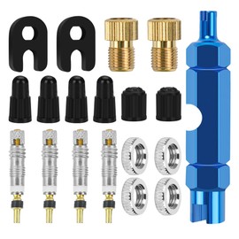 19 Piece French Presta Valve Core Set, Bicycle Presta Valve with Valve Caps, French Valve Adapter, Valve Key, Valve Protection Caps, Bicycle Accessories for Bicycles and Mountain Bikes