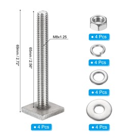 PATIKIL T Slot Bolts M8 x 65mm, 4 Set Square Head Stainless Steel T Track Bolts with Nut Washers for Bike, Ski, Kayak Rack