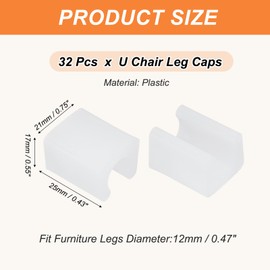 PATIKIL 32 Pieces U Chair Leg Caps, 12mm U-Shaped Chair Leg Floor Protectors Chair Leg Rectangle Chair Leg Tip Covers Pads Glide Smoothly for Hardwood Floors, White