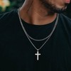 JeweBella Cross Chain Men's Silver Layered Cross Chain Stainless Steel