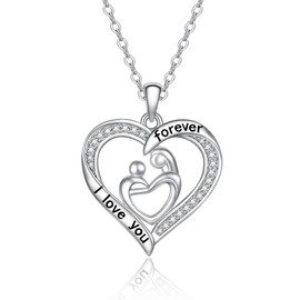 Talonior Mother and Daughter Son Necklace Mothers Day Gifts S925 Sterling Silver Love Heart Pendant Mom Daughter Jewelry for Women