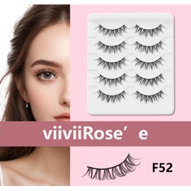 viiviiRose'e False Mink Eyelashes,Natural Cotton Band Lashes,Dramatic Doll Eye Lashes,Manga Lashes,Anime Eyes Lashes,Wet Look,C Curl,Makeup,5 Pairs,White(F52)