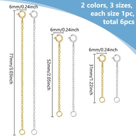 WEBEEDY 6 Pcs 18k Gold Plated Extender Chain 925 Sterling Silver Necklace Extenders Delicate Jewelry Chain Extenders with Lobster Clasp and O-Clasp for Bracelet Anklet Jewelry Making(3/5/8 cm)