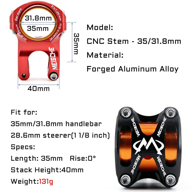 MEISCHE Black MTB Stem Mountain Bike Stem for 31.8/35mm Clamp