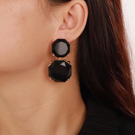 fxmimior - arete bohemios de moda para mujer, con diamantes de imitación negros completos y brillantes, aretes colgantes simples de color negro, para novia, boda, fiesta, graduación, sexy, para mujer, Diamantes de imitación, Diamante de imitación