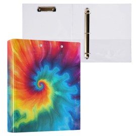 WELLDAY 3 Ring Binders, 1.5 Inch Binder with Round Rings to Hold 200 Sheets, Tie Dye 3 Ring Binders with Clipboard for Home Class Office Supplies 1PC