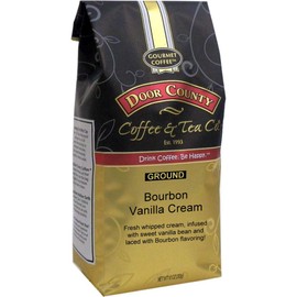 Door County Coffee, Bourbon Vanilla Cream, Bourbon Barrel-Aged Flavored Coffee, Medium Roast, Ground Coffee, 10 oz Bag