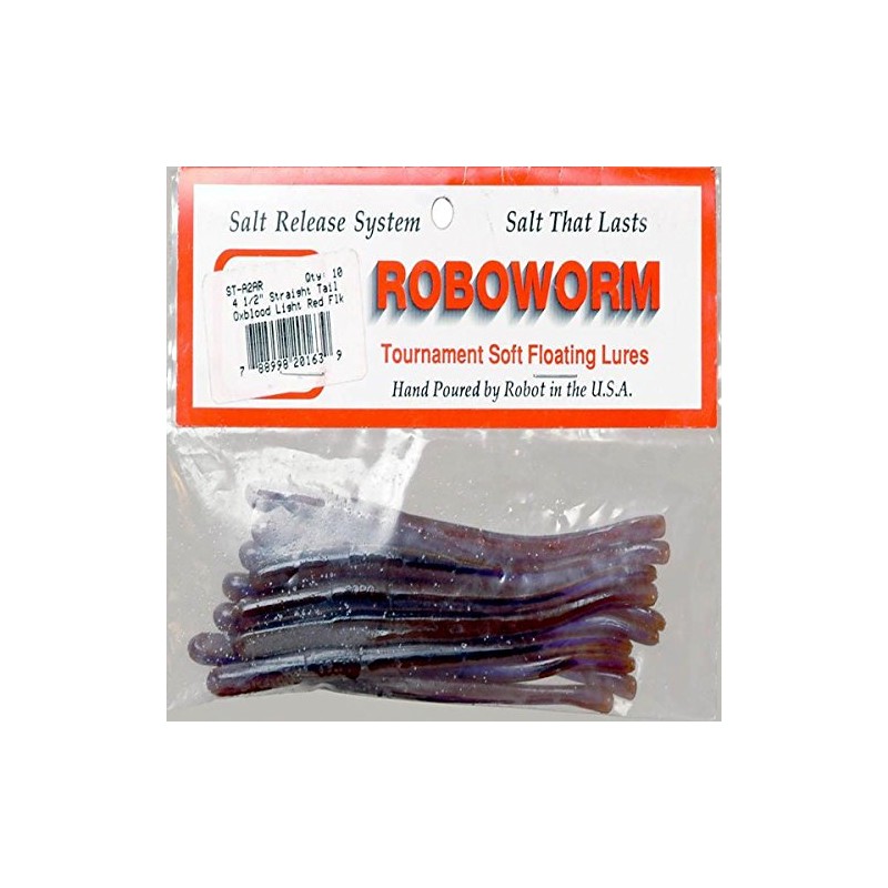 ROBOWORM 4.5" Straight Tail Worm / 10 Pack/Oxblood Light/RED FLK.