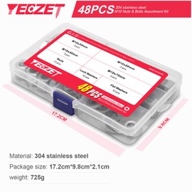 YEEZET M10 40 mm 50 mm 70 mm 80 mm 304 Stainless Steel Hex Bolts, Washers, Spring Washers & Nuts Assortment Kit, Pack of 12