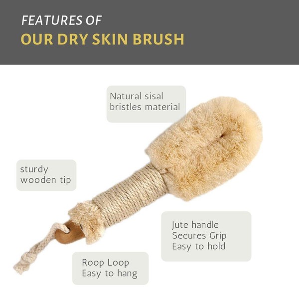 Touch Me All Natural Spa Sisal Dry Skin Brush - Premium Quality- 9" Length