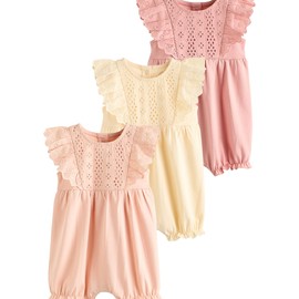 NEXT 3 Pack 100% Cotton Baby Grow, Tonal Pink