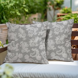 Encasa Chambray Cotton Floral Throw Pillow Covers | Grey Set of 2 I 20x20 (50x50 cm) I No Insert Covers Only I Decorative Floral Square Pillowcase I Machine Washable | Indoor Use Only