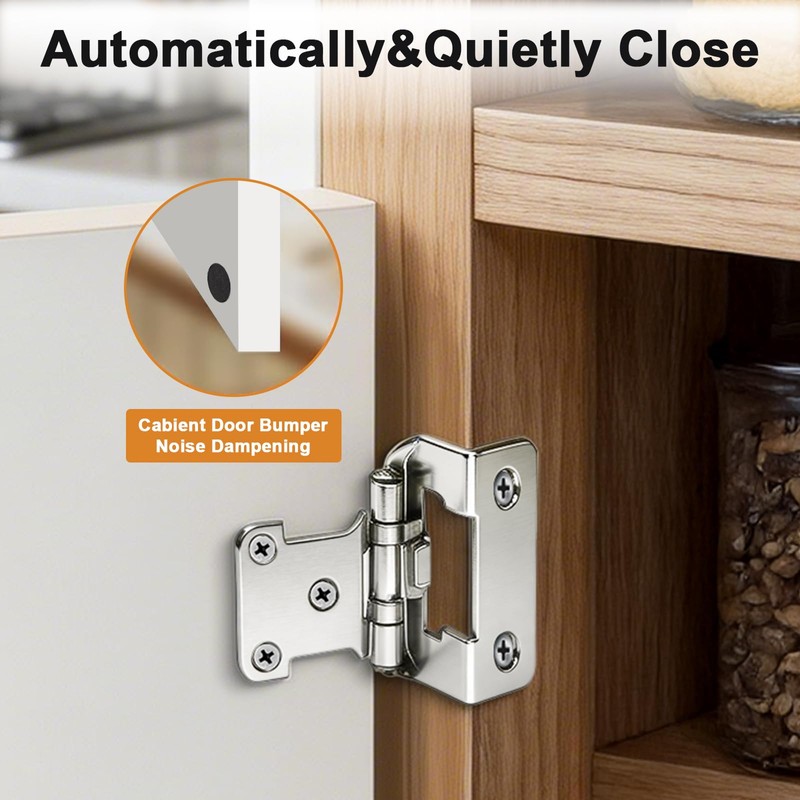 Probrico 50 Pack (25 Pairs) Brushed Nickel Cabinet Hinges, 1/2"