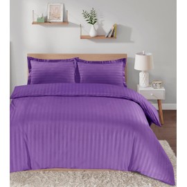Casabella Satin Stripe Duvet Cover Set - Luxurious Purple Bedding, Hotel Quality Single Duvet Set With Pillowcases