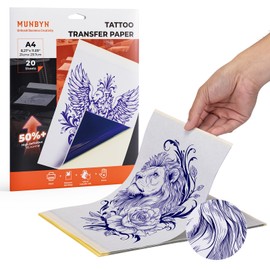 MUNBYN Premium HD Tattoo Transfer Paper 20 Sheets, A4 Size Tattoo Stencil Paper, Instant Clear Transfer, Tattoos Kit Supplies, Compatible with ITP05/ITP06/M08F/P90/MHT-P8009 Printer