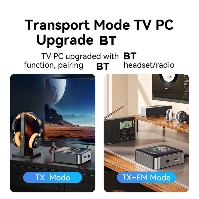 BT5.4 Transmitter Receiver 3-in-1 Wireless Audio Adapter FM Transmitter with