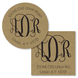 Monogram Return Address Initial Kraft Wedding Envelope Seals or Labels | 212-KR