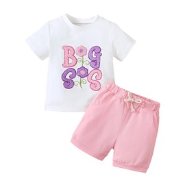 Toddler Baby Big Sister Brother Outfit Girls Boys Little Sis Bro Matching Clothes Set T Shirt Tops + Shorts 2Pcs Summer Suit (18-24 Months, BIG SIS 5)