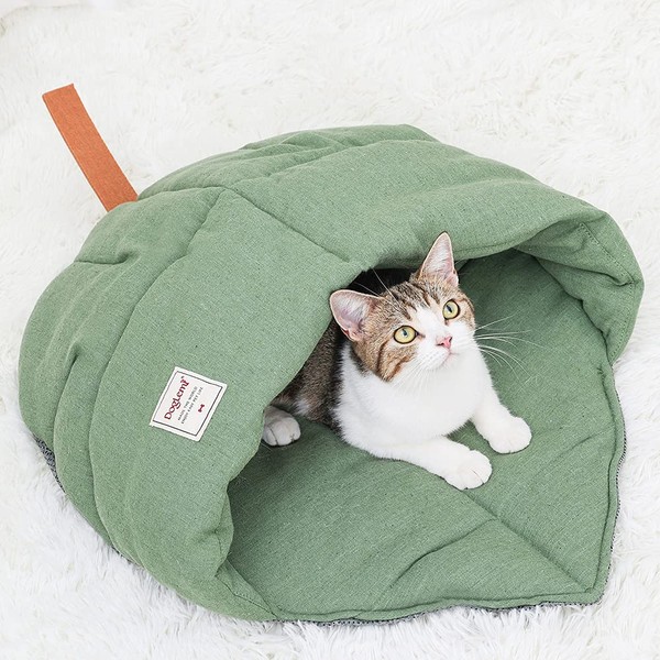 TANGN Cat Sleeping Bag , Linen Fabric Bed Cave Leaf
